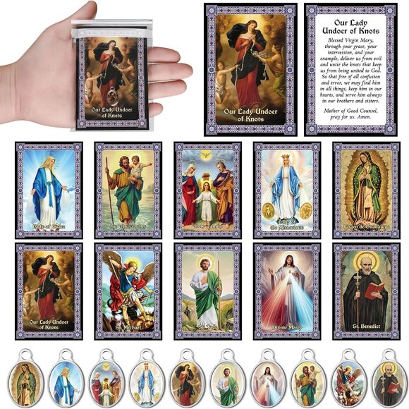 Other - Catholic Prayer Cards Set with Medals Charms Religious Gifts for Women Men